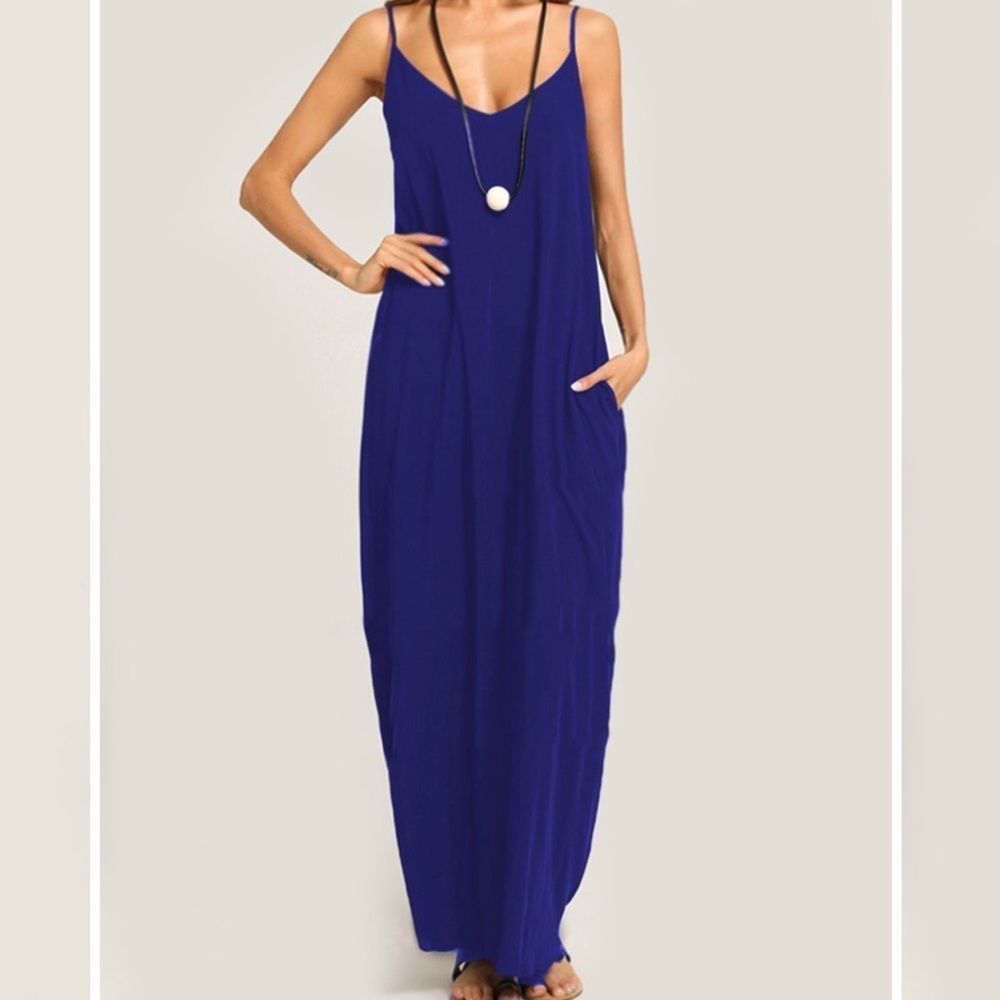 Summer Spaghetti Strap Pocket Maxi Dress